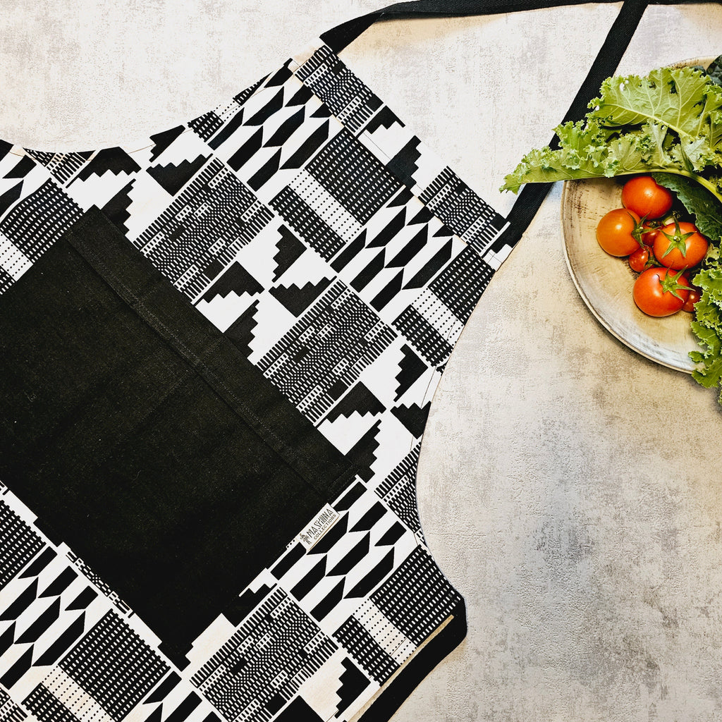 Handmade Kente Bogolan Print | African Print Apron with Pocket