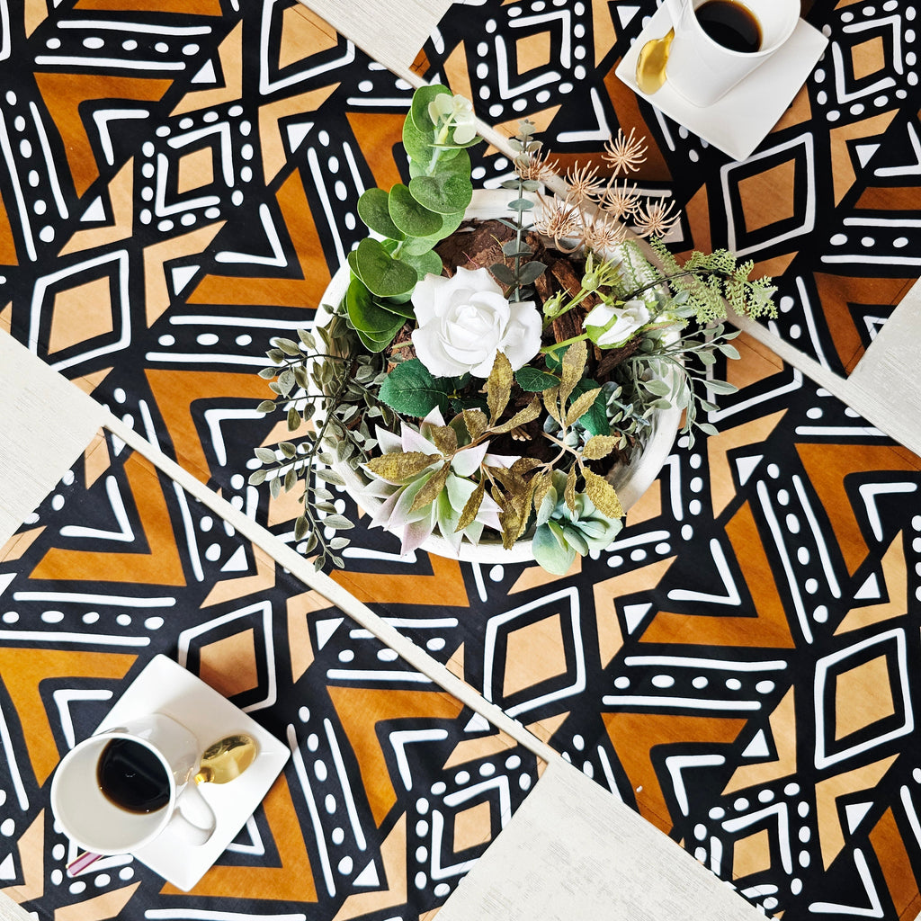Table Runner and Set of 4 Placemats | 100% Cotton African Print Fabric