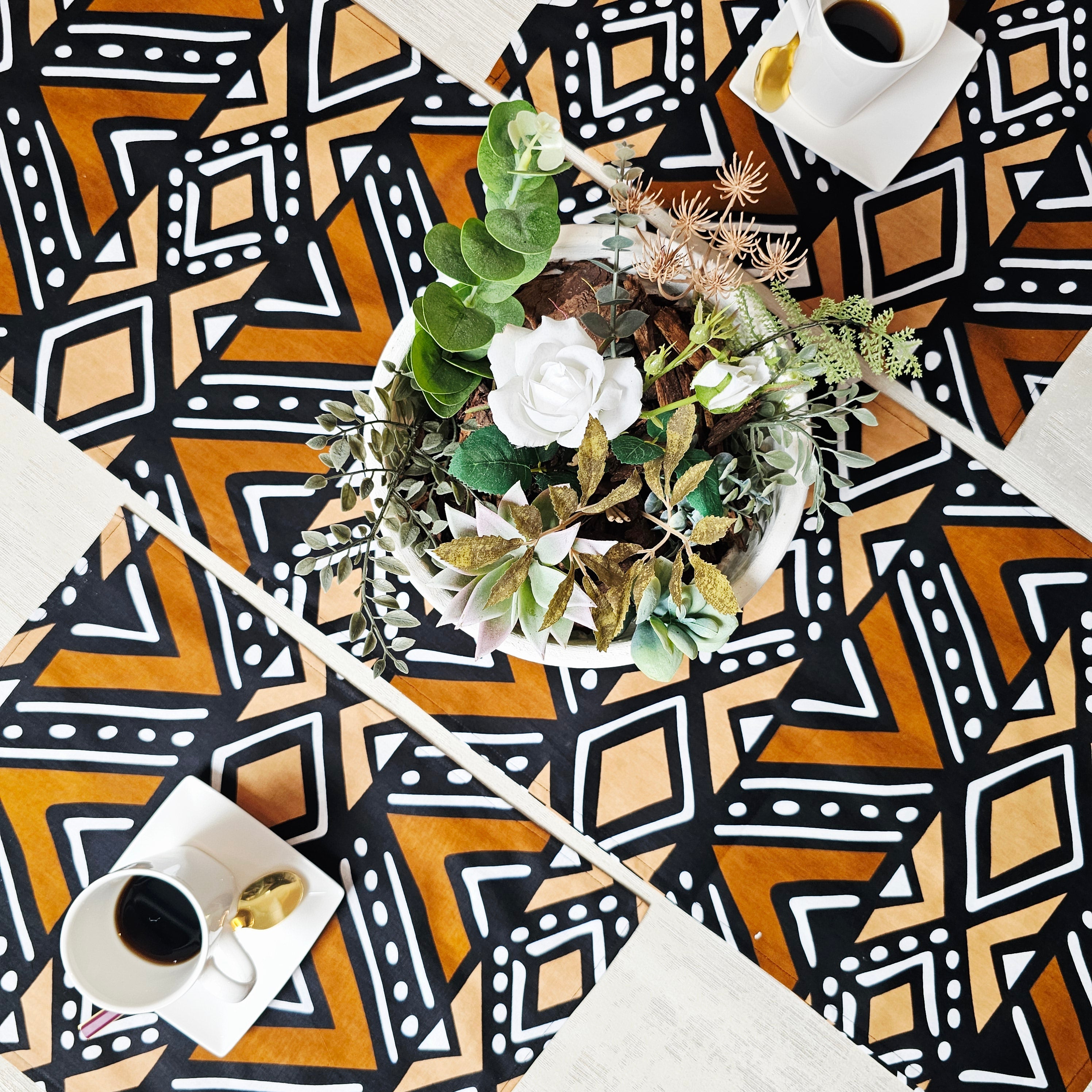 Table Runner and Set of 4 Placemats | 100% Cotton African Print Fabric
