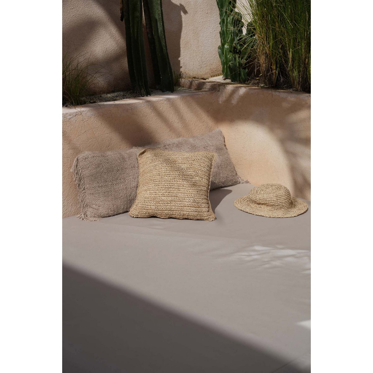 De Raffia Flores Kussenhoes Vierkant - Naturel - 40x40