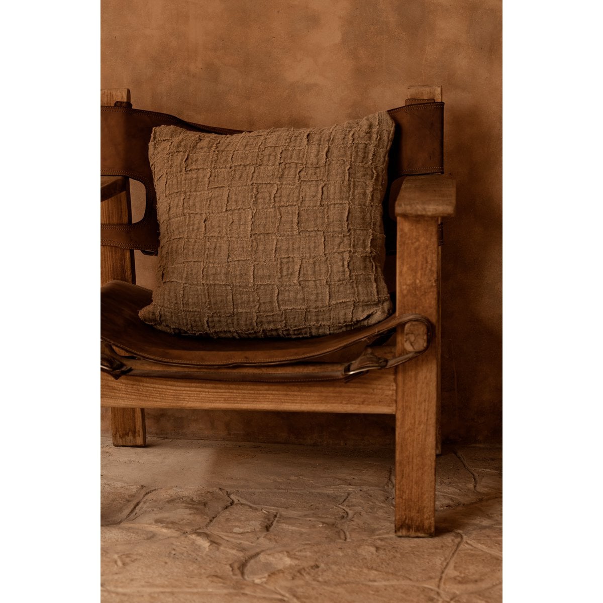 De linnen Damier kussenhoes - naturel