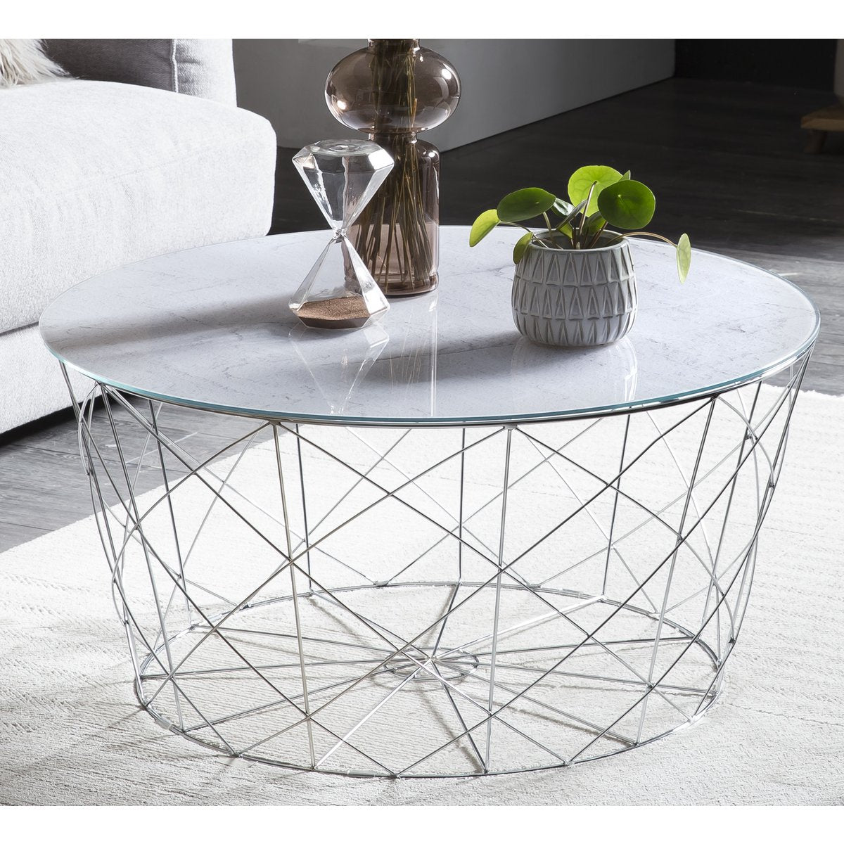 Salontafel met metalen mand Ø 80 cm