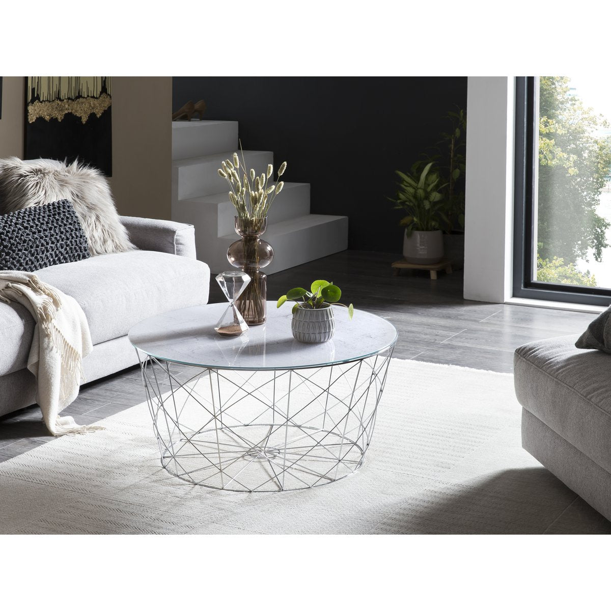 Salontafel met metalen mand Ø 80 cm