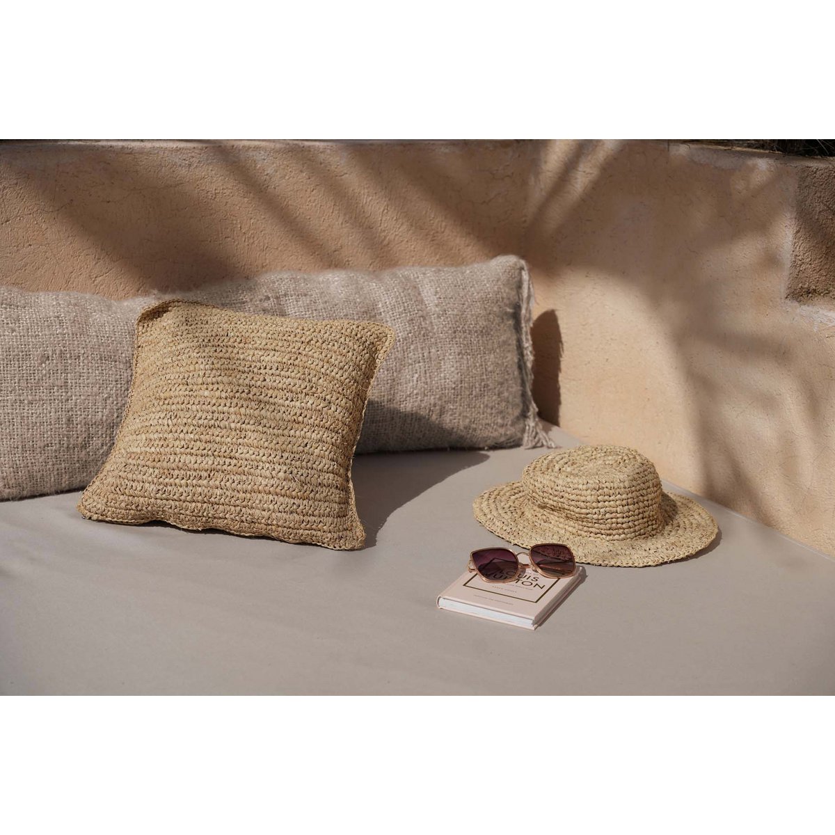 De Raffia Flores Kussenhoes Vierkant - Naturel - 40x40